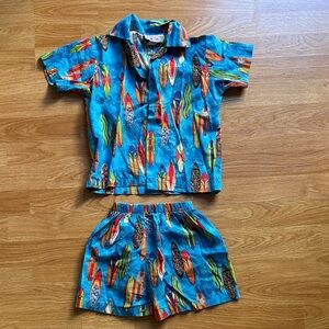 Kids Blue Surfboard Printed Two-Piece Set
